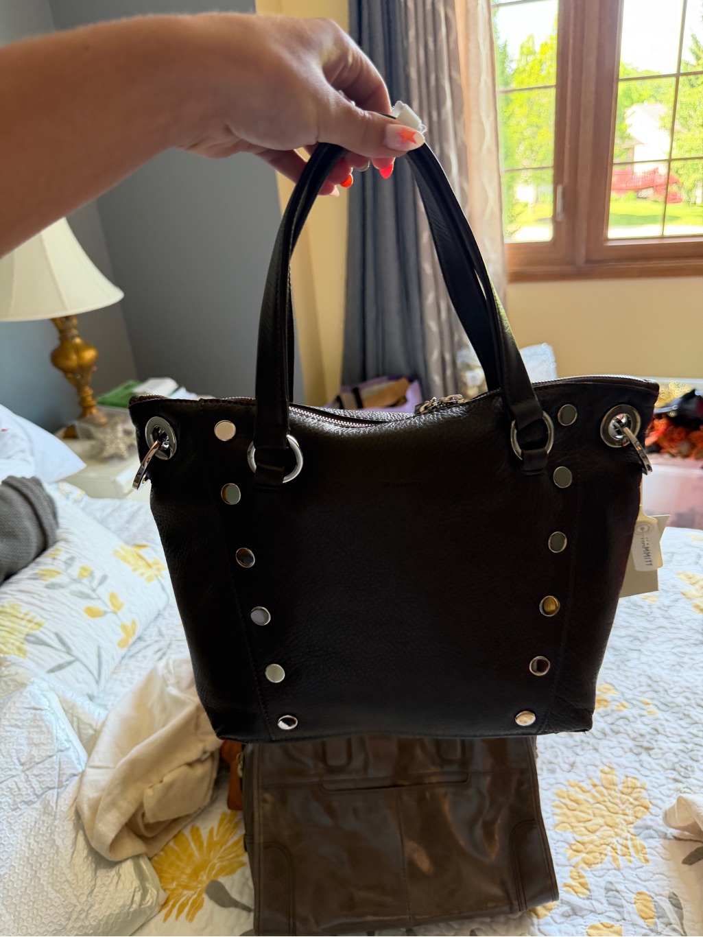 Hammitt Black Leather Tote With Silver Stud Accents